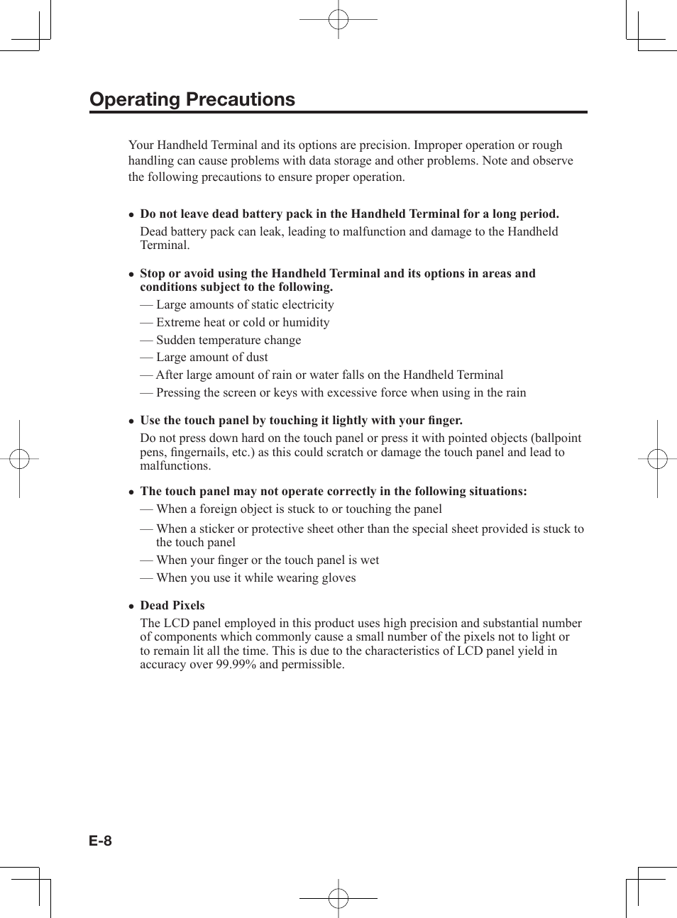 Operating precautions | Casio IT-300 User Manual | Page 10 / 52