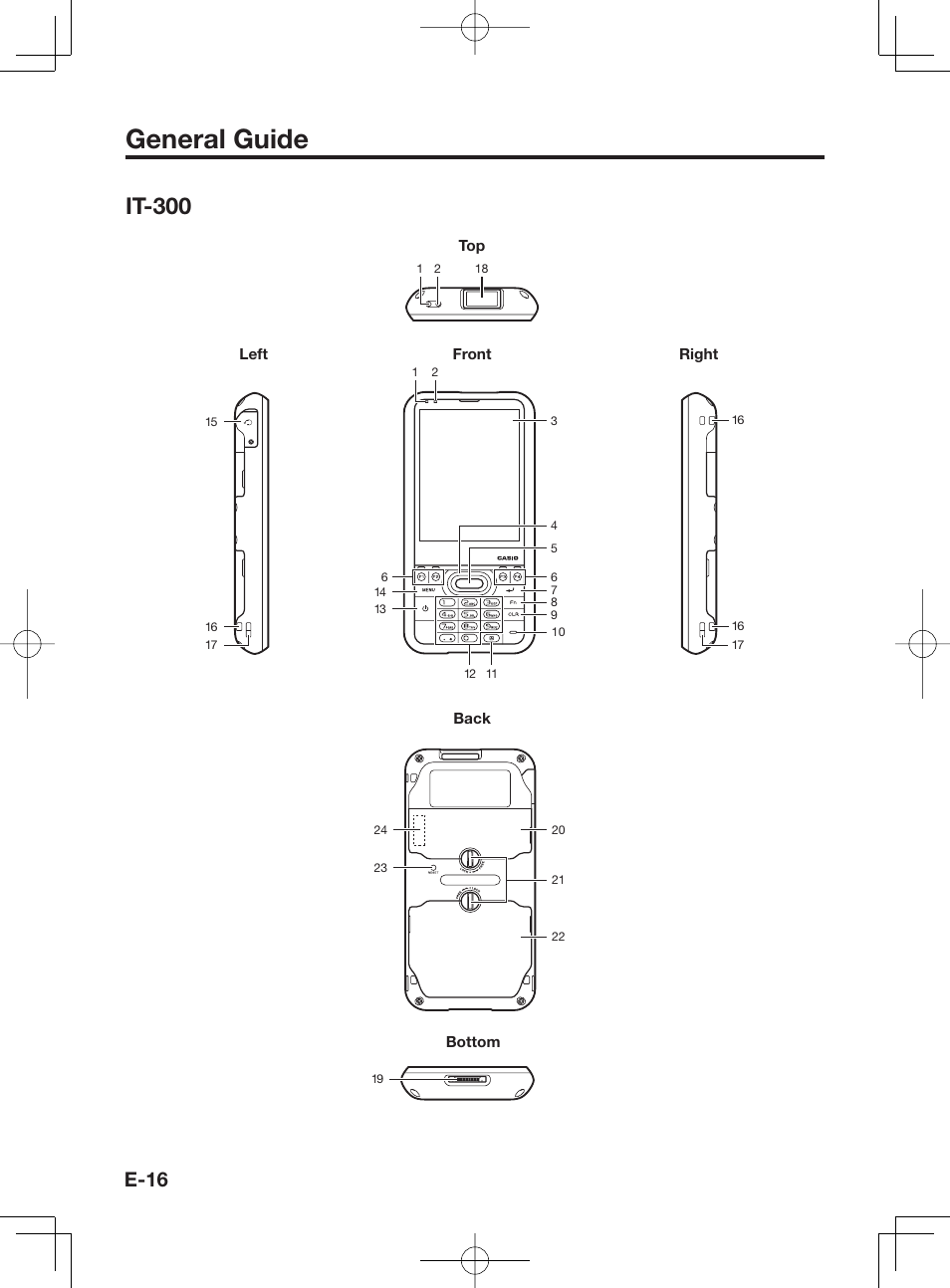 General guide, It-300, E-16 | Casio IT-300 User Manual | Page 18 / 52