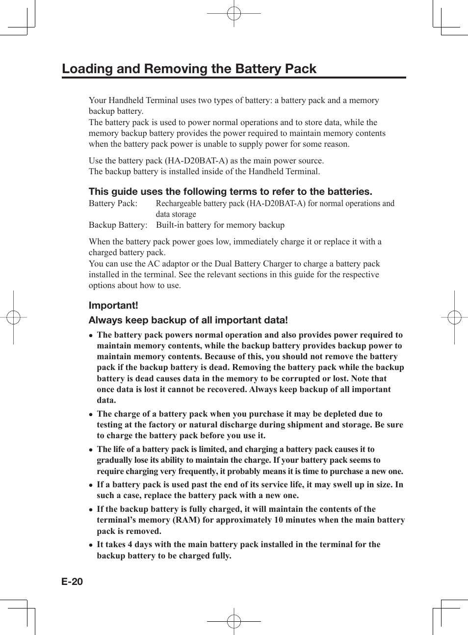 Loading and removing the battery pack | Casio IT-300 User Manual | Page 22 / 52