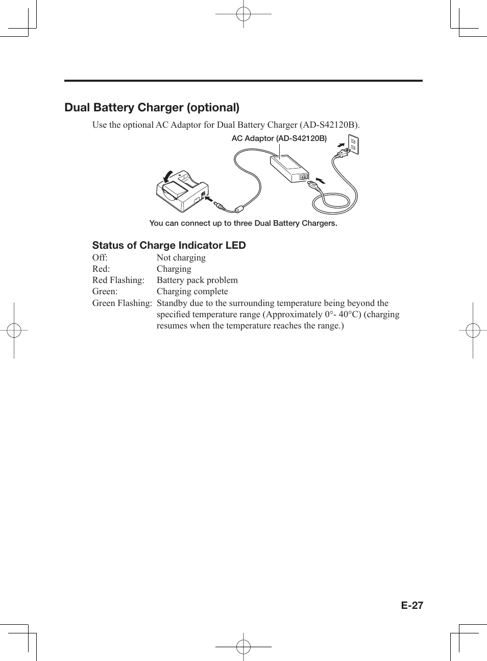 Dual battery charger (optional) | Casio IT-300 User Manual | Page 29 / 52