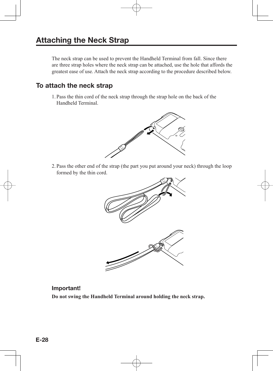 Attaching the neck strap | Casio IT-300 User Manual | Page 30 / 52