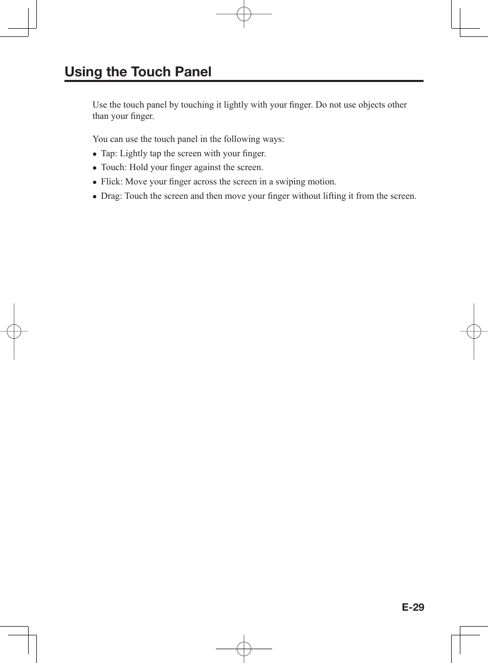 Using the touch panel | Casio IT-300 User Manual | Page 31 / 52