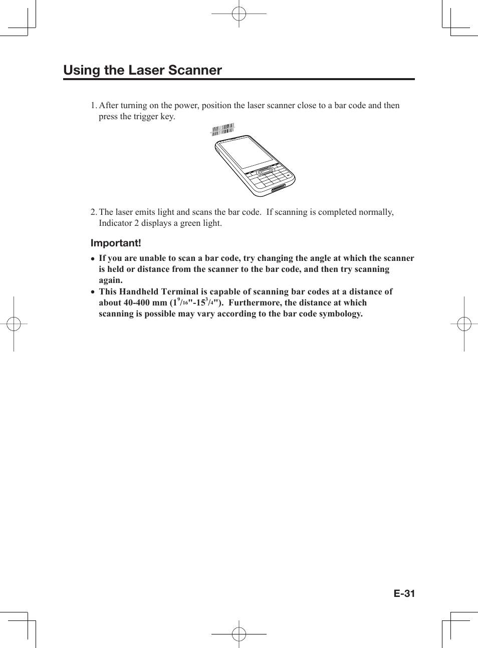 Using the laser scanner | Casio IT-300 User Manual | Page 33 / 52