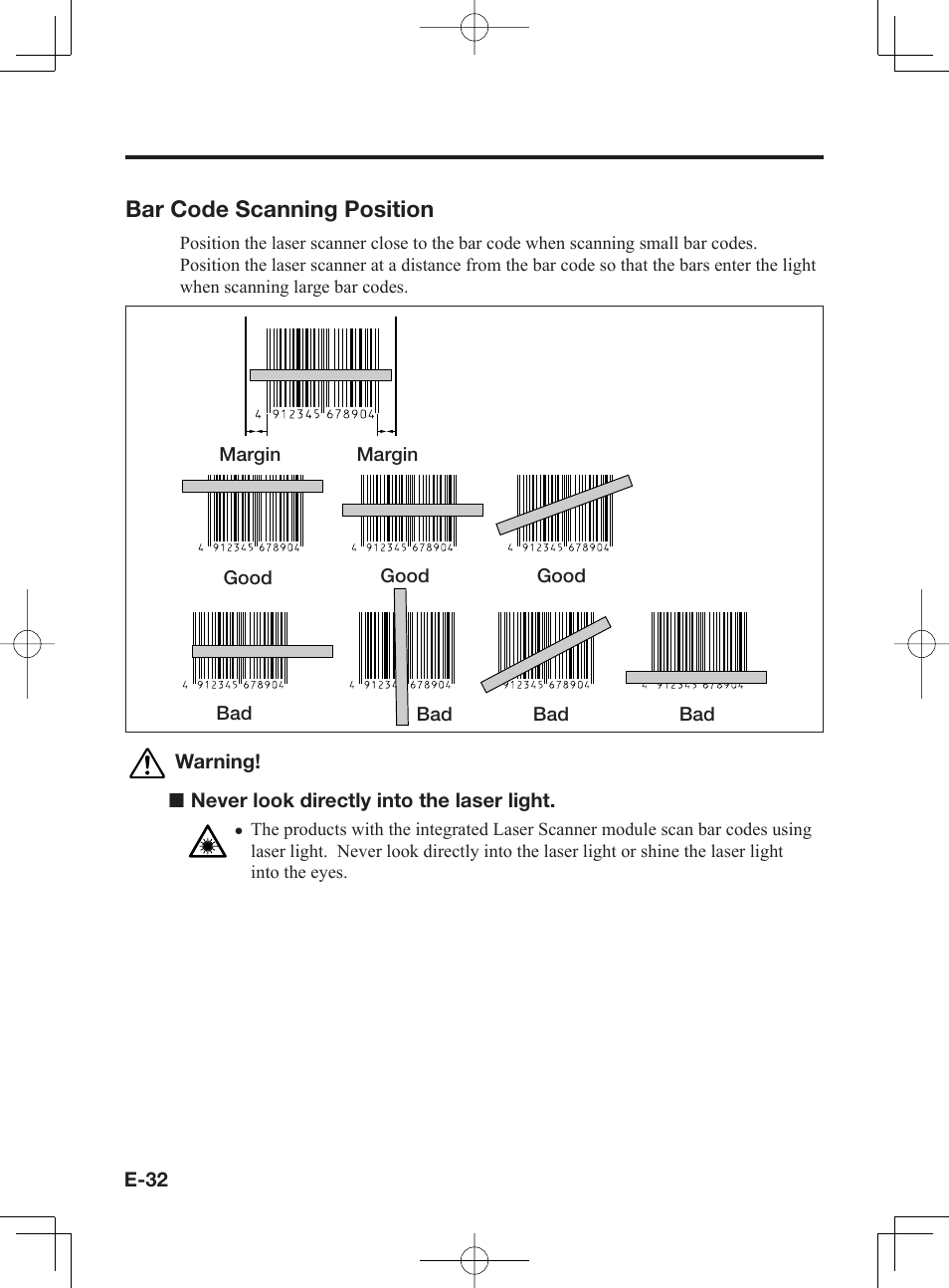 Bar code scanning position | Casio IT-300 User Manual | Page 34 / 52