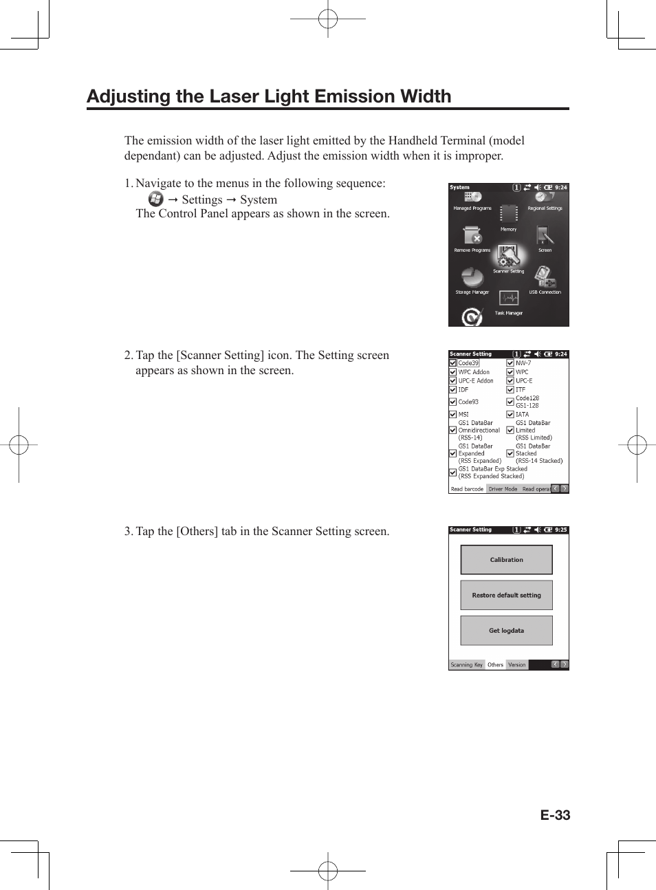 Adjusting the laser light emission width | Casio IT-300 User Manual | Page 35 / 52