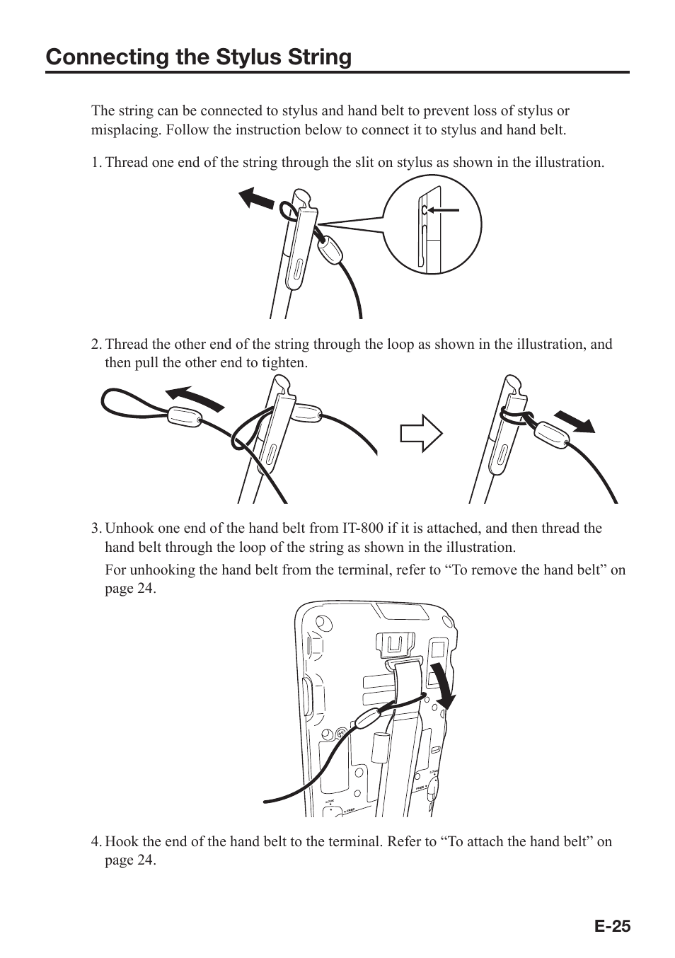 Connecting the stylus string | Casio IT-800 User Manual | Page 26 / 73