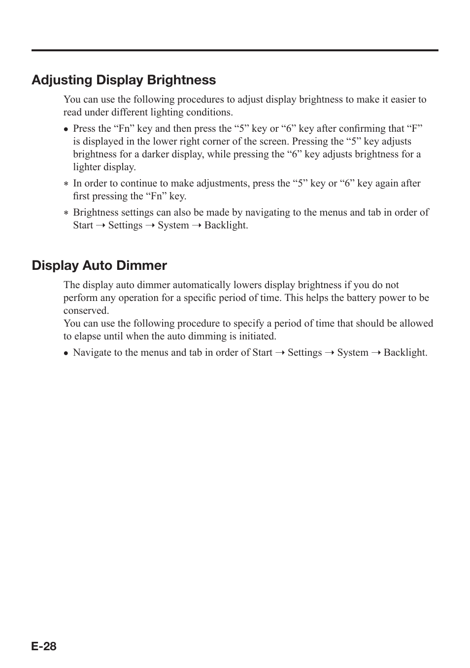 Adjusting display brightness, Display auto dimmer | Casio IT-800 User Manual | Page 29 / 73