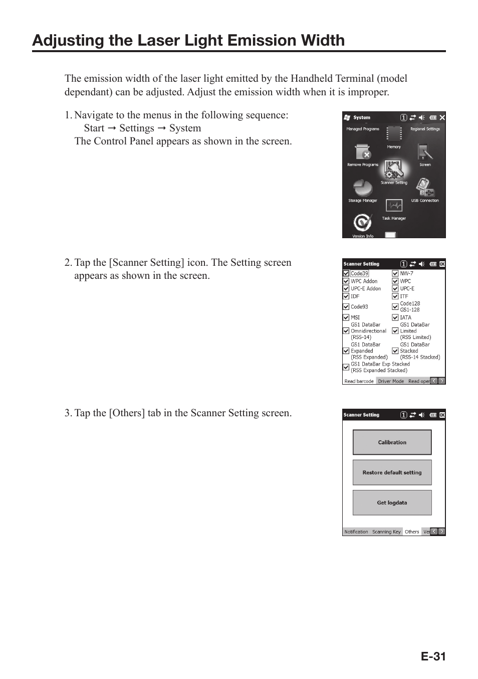 Adjusting the laser light emission width | Casio IT-800 User Manual | Page 32 / 73