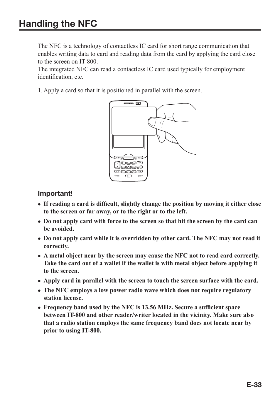 Handling the nfc | Casio IT-800 User Manual | Page 34 / 73