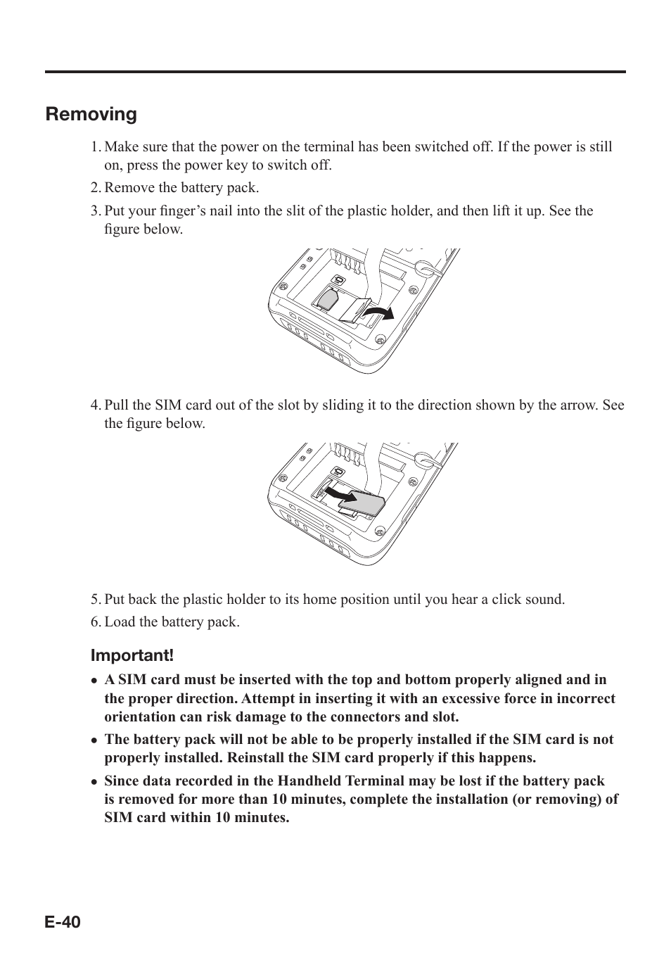 Removing | Casio IT-800 User Manual | Page 41 / 73