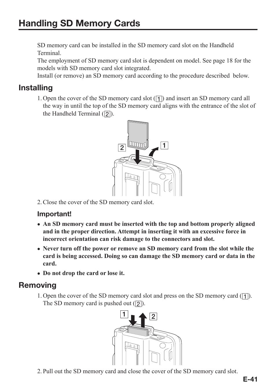 Installing, Removing | Casio IT-800 User Manual | Page 42 / 73