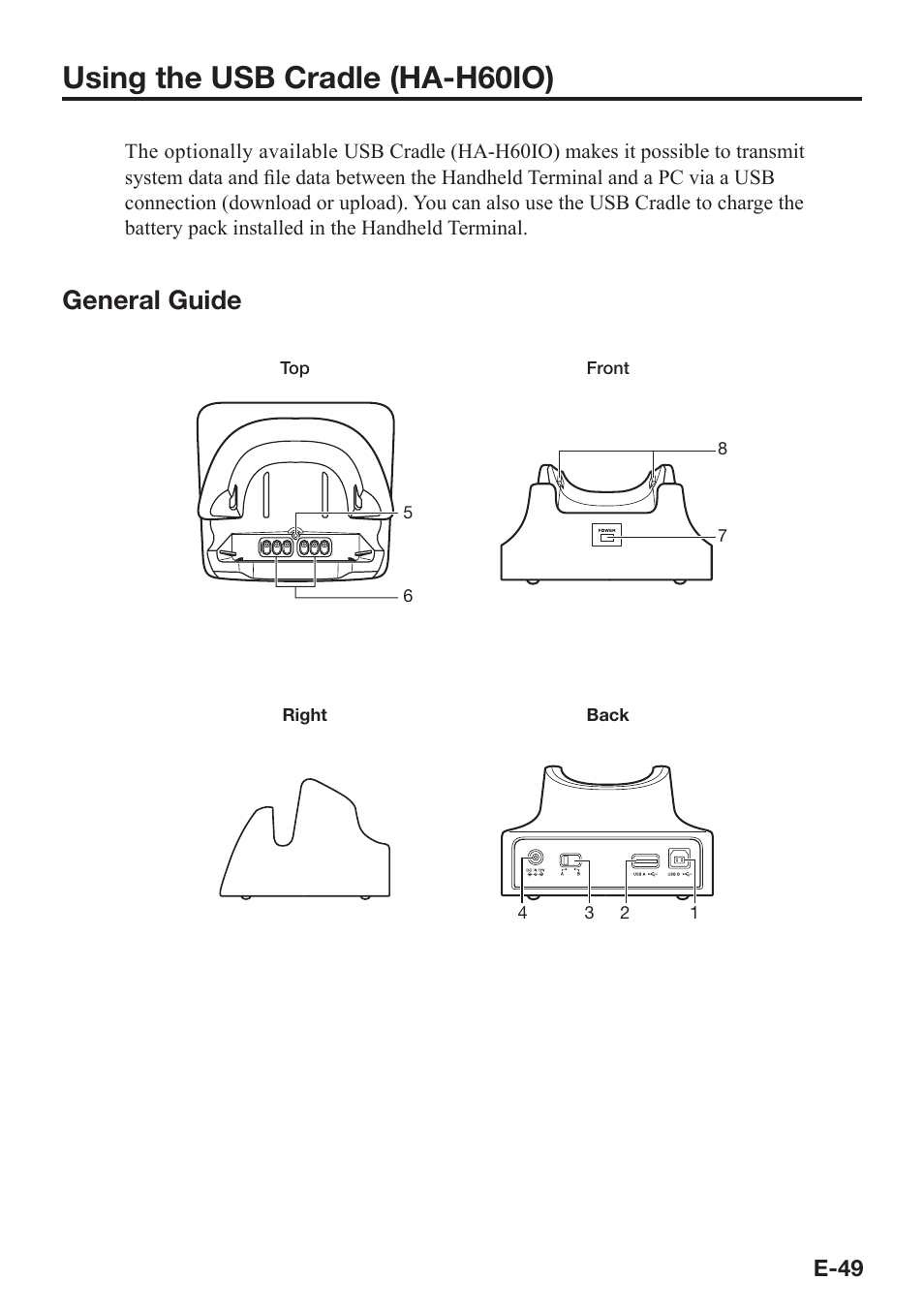 Using the usb cradle (ha-h60io), General guide | Casio IT-800 User Manual | Page 50 / 73