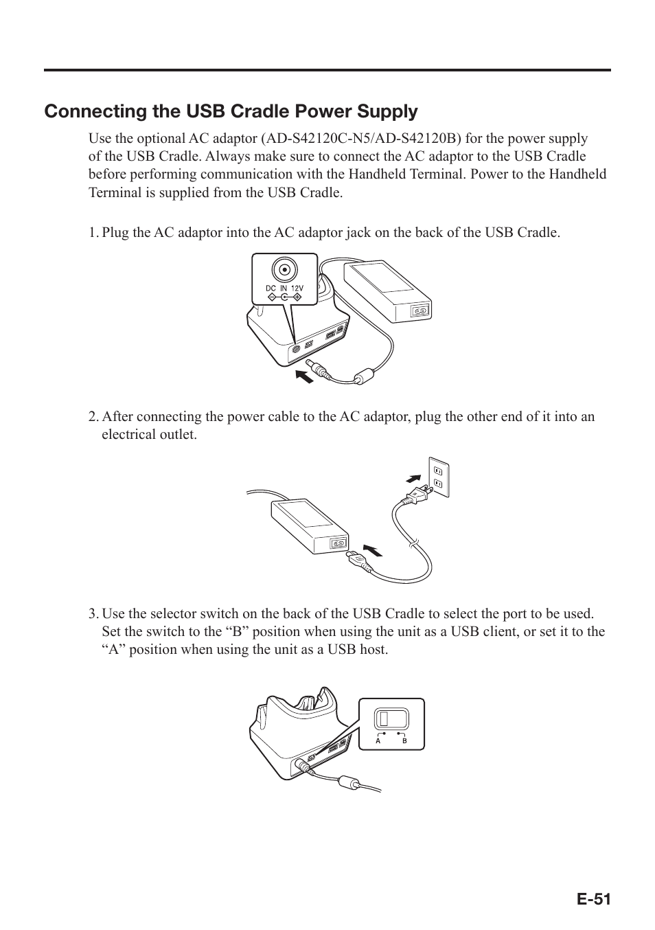 Connecting the usb cradle power supply | Casio IT-800 User Manual | Page 52 / 73