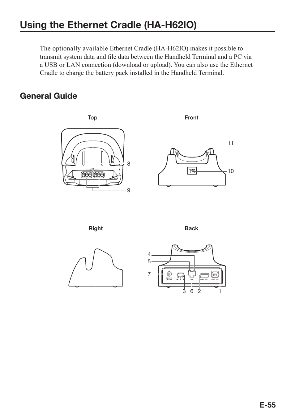 Using the ethernet cradle (ha-h62io), General guide | Casio IT-800 User Manual | Page 56 / 73