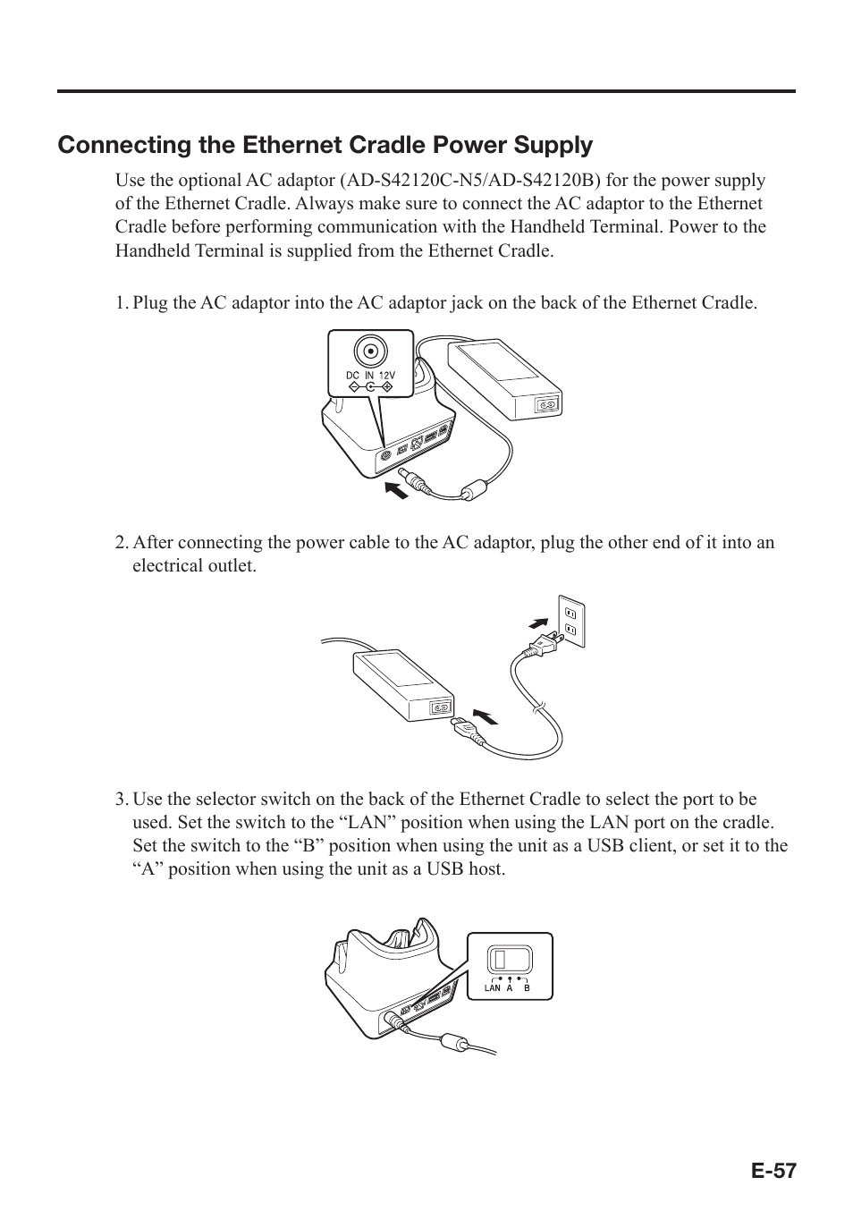 Connecting the ethernet cradle power supply | Casio IT-800 User Manual | Page 58 / 73