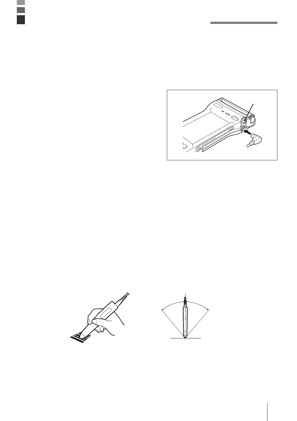 Handling bar-code reader, Connecting the bar-code reader, Detaching bar-code reader | Using a bar-code reader, Pen scanner, Connecting the bar-code reader 1 | Casio IT-2000D33E User Manual | Page 44 / 56