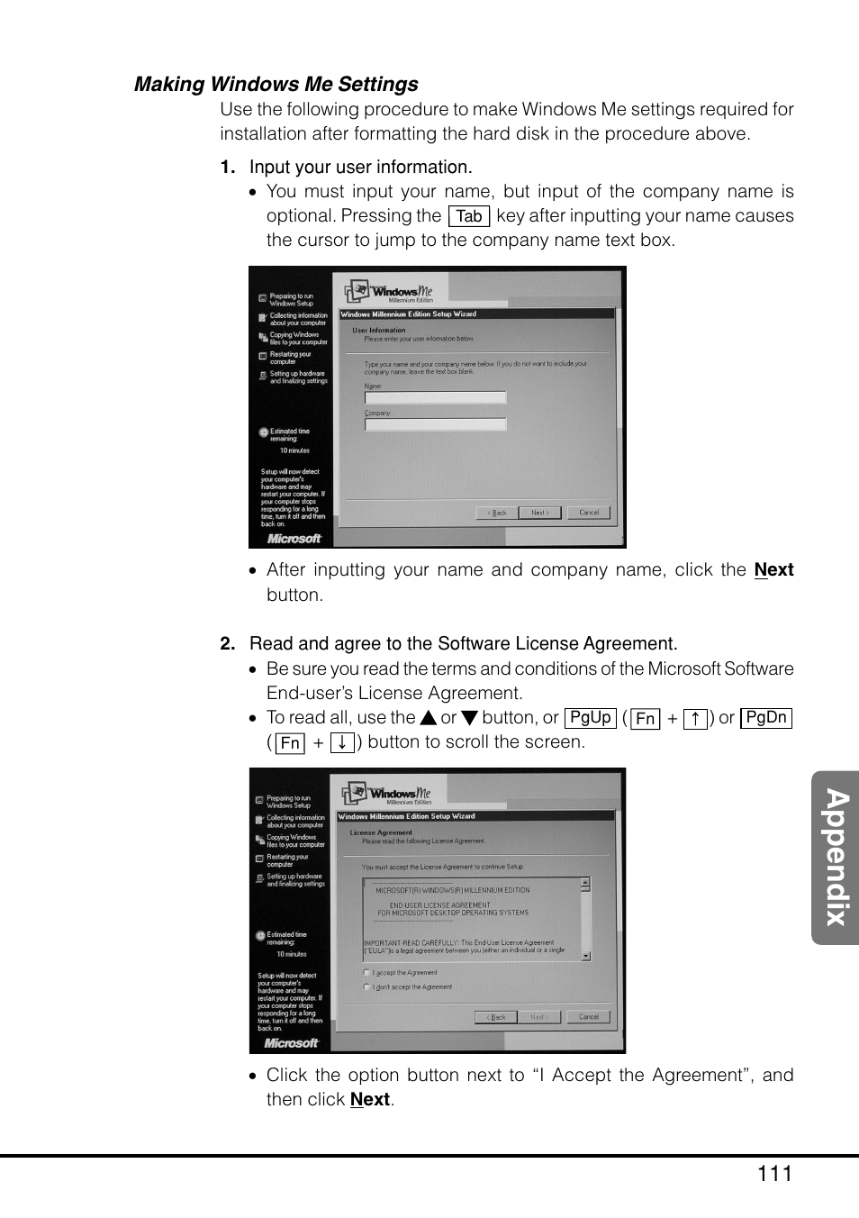 Making windows me settings, Appendix | Casio MPC-205E User Manual | Page 113 / 145