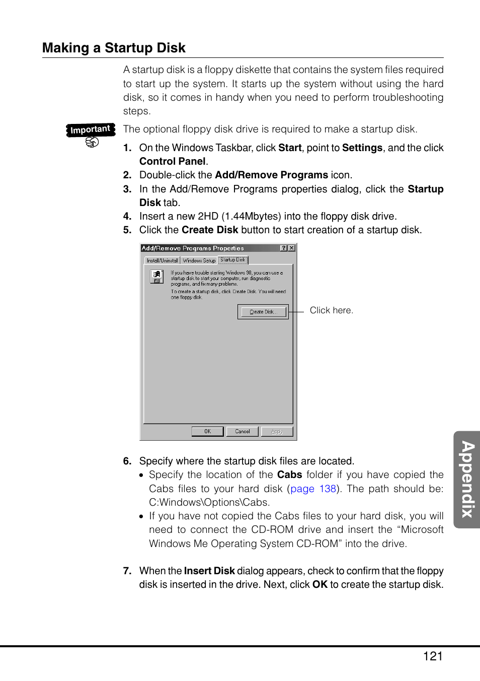 Making a startup disk, Appendix | Casio MPC-205E User Manual | Page 123 / 145