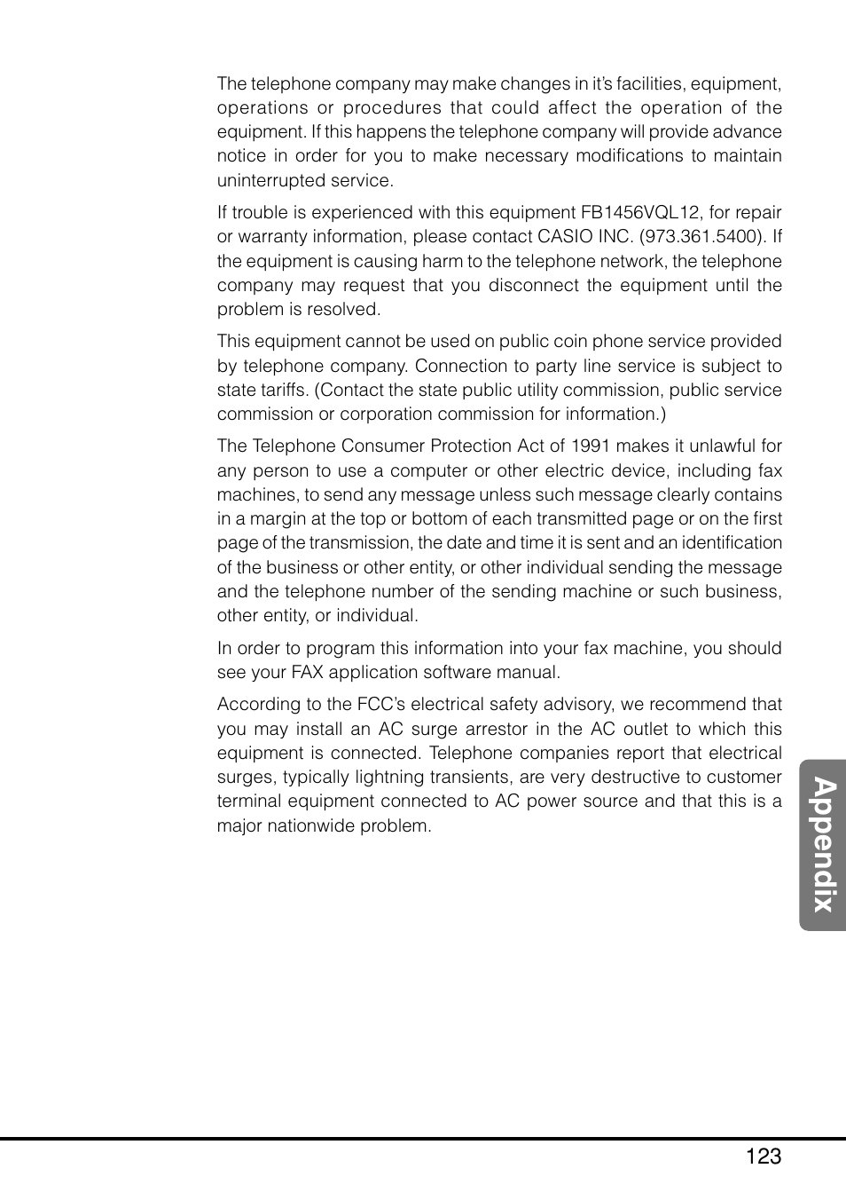 Appendix | Casio MPC-205E User Manual | Page 125 / 145