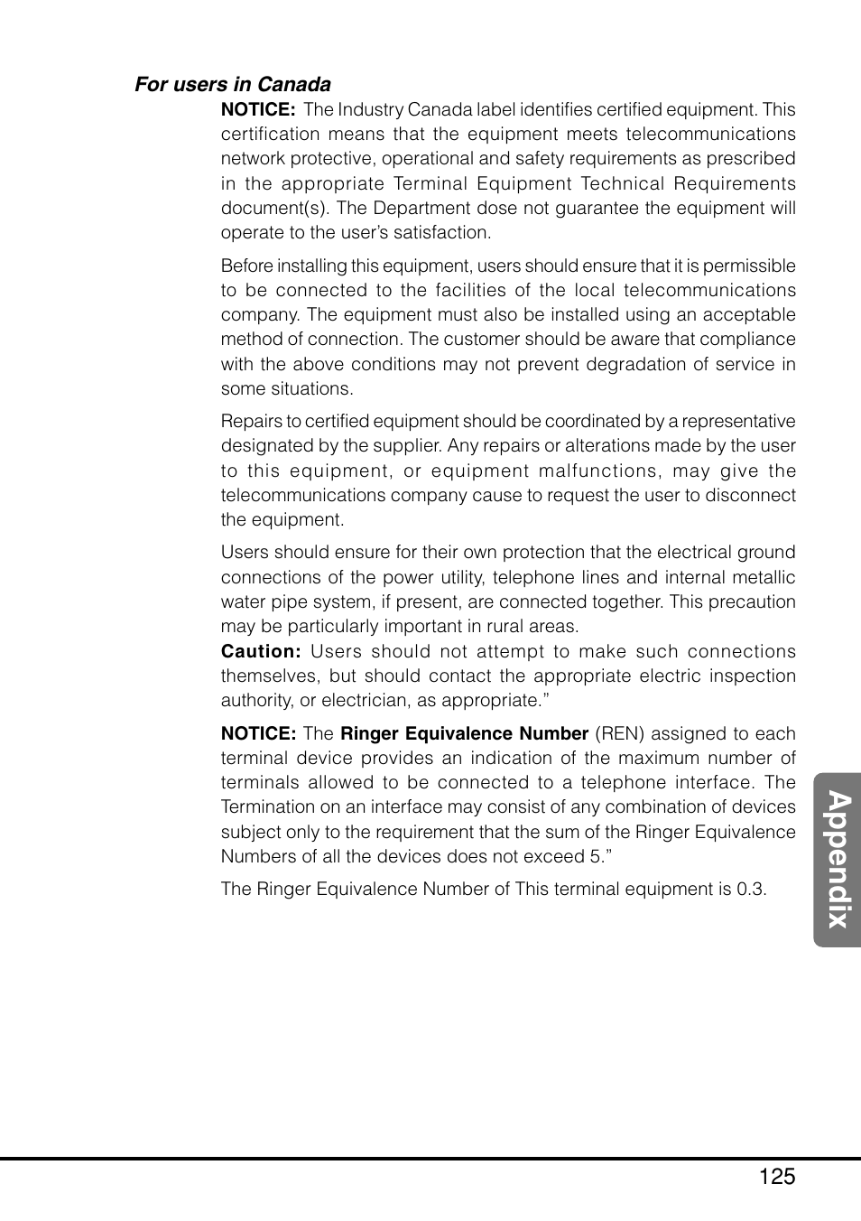 For users in canada, Appendix | Casio MPC-205E User Manual | Page 127 / 145