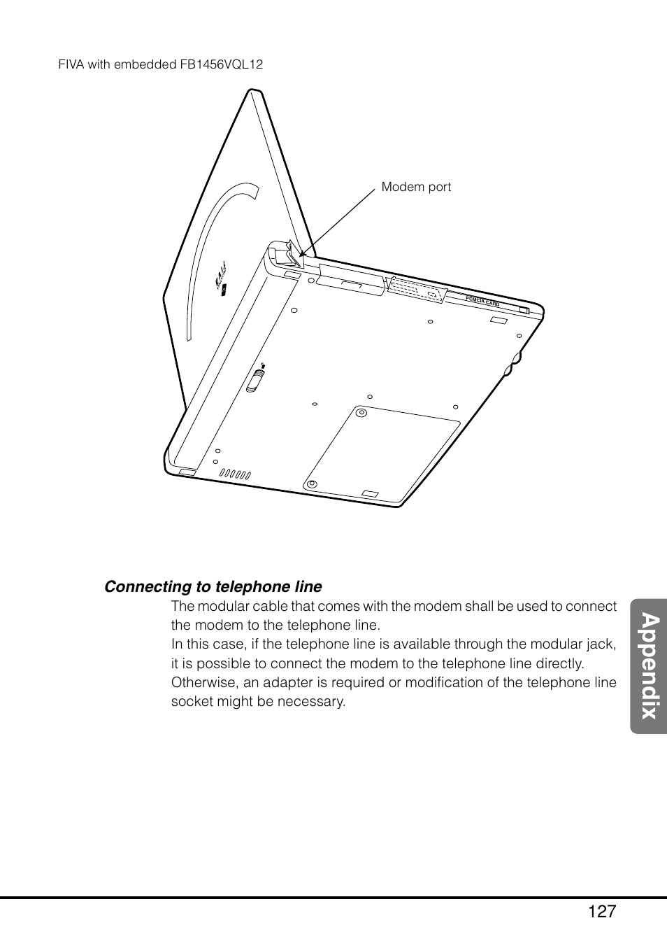 Connecting to telephone line, Appendix | Casio MPC-205E User Manual | Page 129 / 145