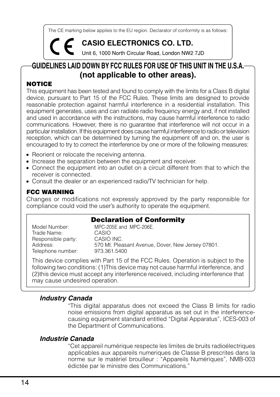 Casio electronics co. ltd | Casio MPC-205E User Manual | Page 16 / 145