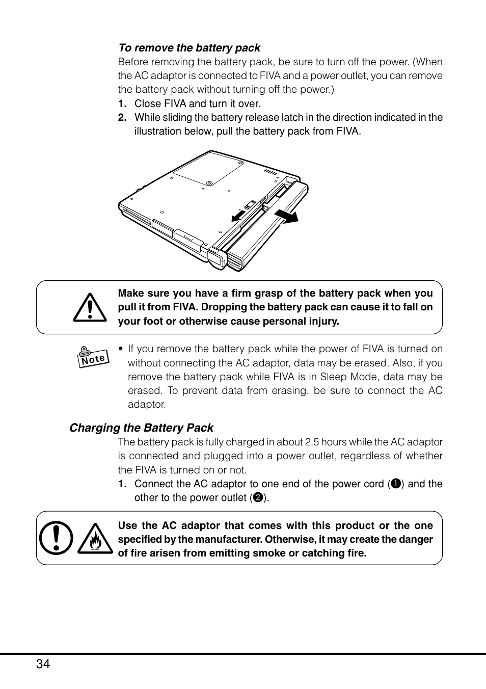 Charging the battery pack | Casio MPC-205E User Manual | Page 36 / 145