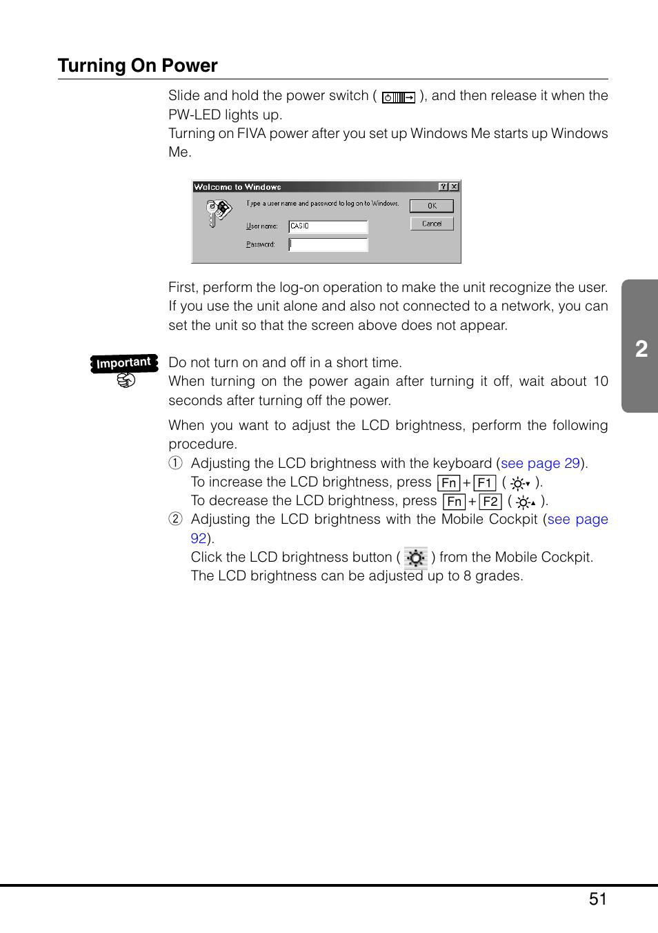 Turning on power | Casio MPC-205E User Manual | Page 53 / 145