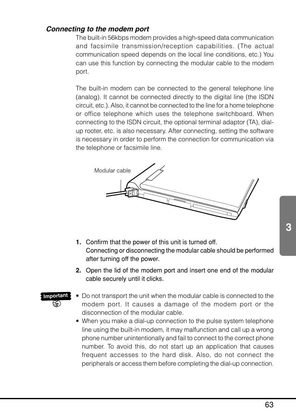 Connecting to the modem port | Casio MPC-205E User Manual | Page 65 / 145