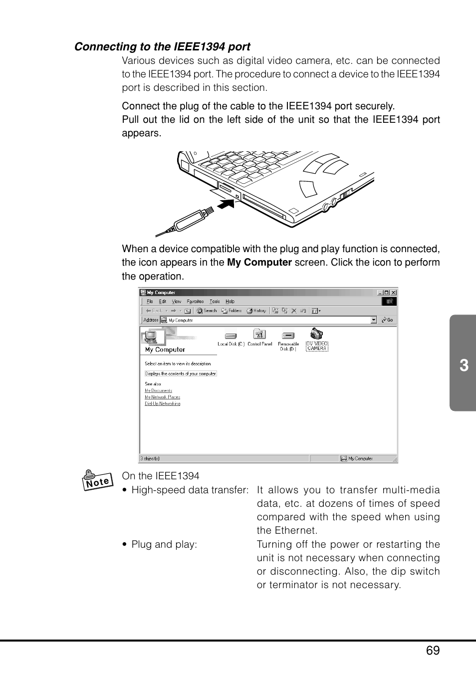 Connecting to the ieee1394 port | Casio MPC-205E User Manual | Page 71 / 145