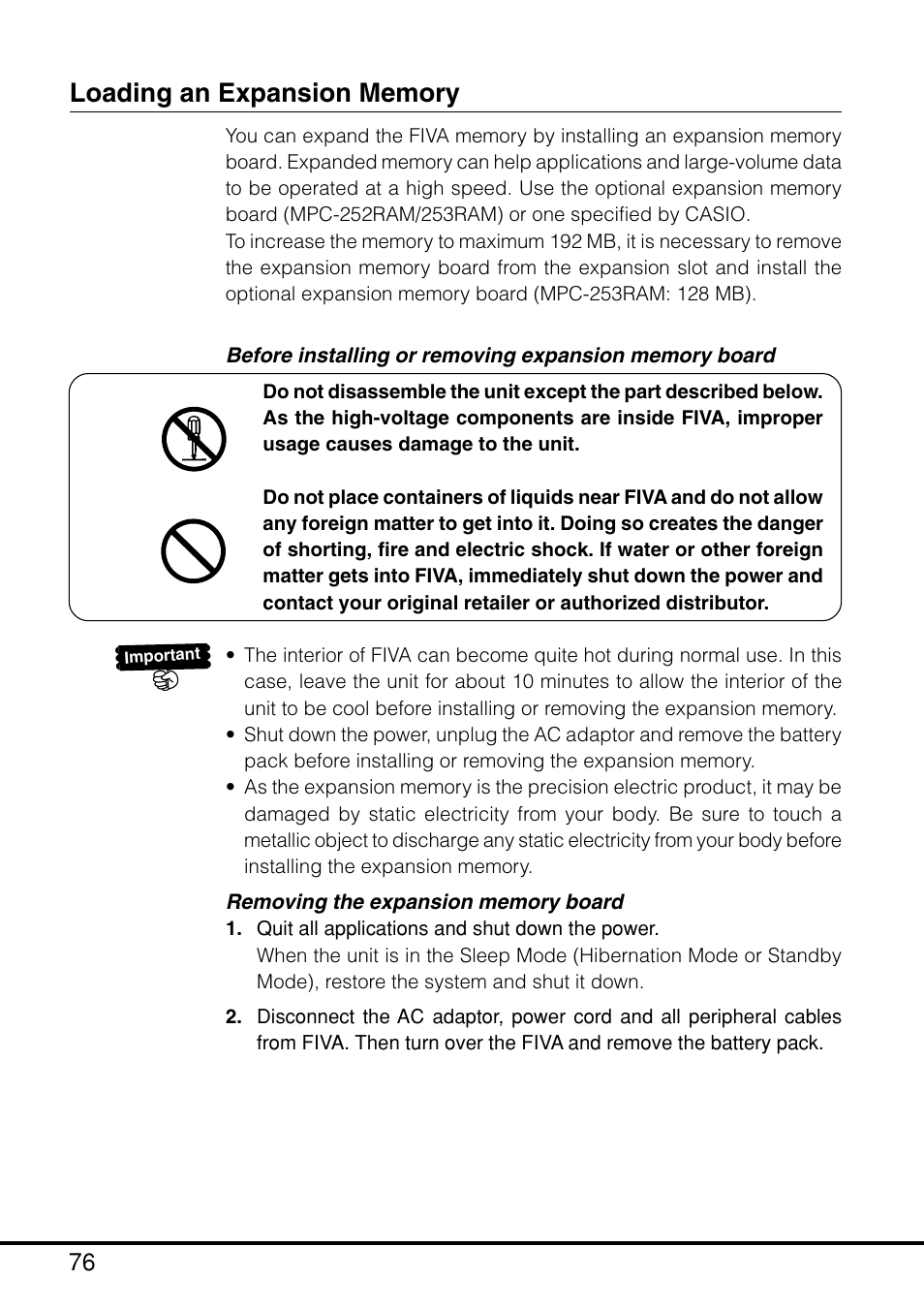 Loading an expansion memory | Casio MPC-205E User Manual | Page 78 / 145