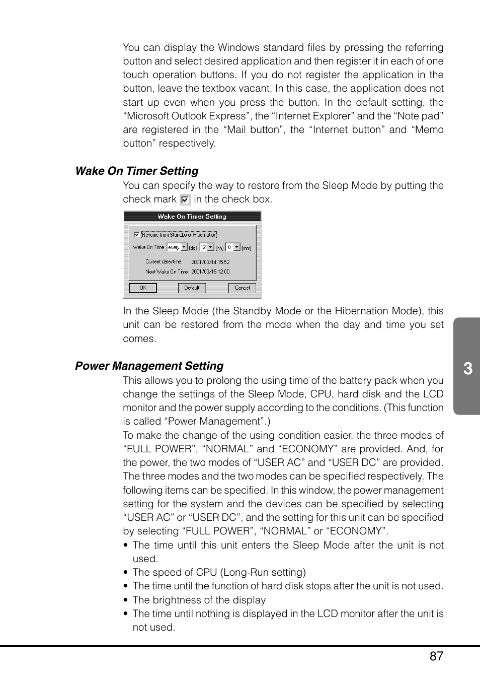 Wake on timer setting power management setting | Casio MPC-205E User Manual | Page 89 / 145