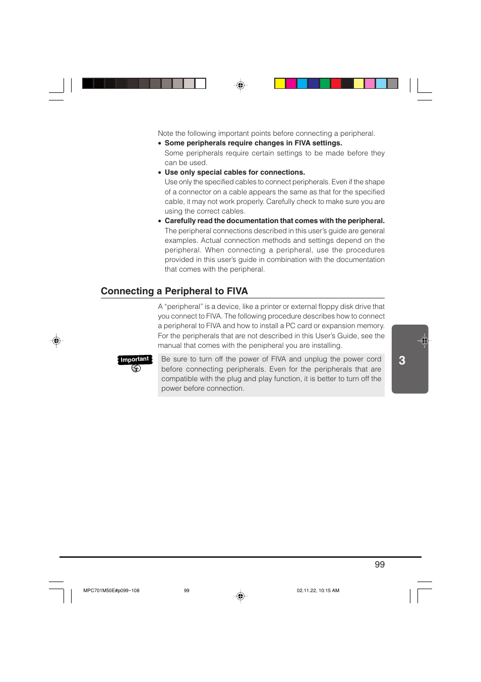 Connecting a peripheral to fiva | Casio MPC-701 User Manual | Page 101 / 160