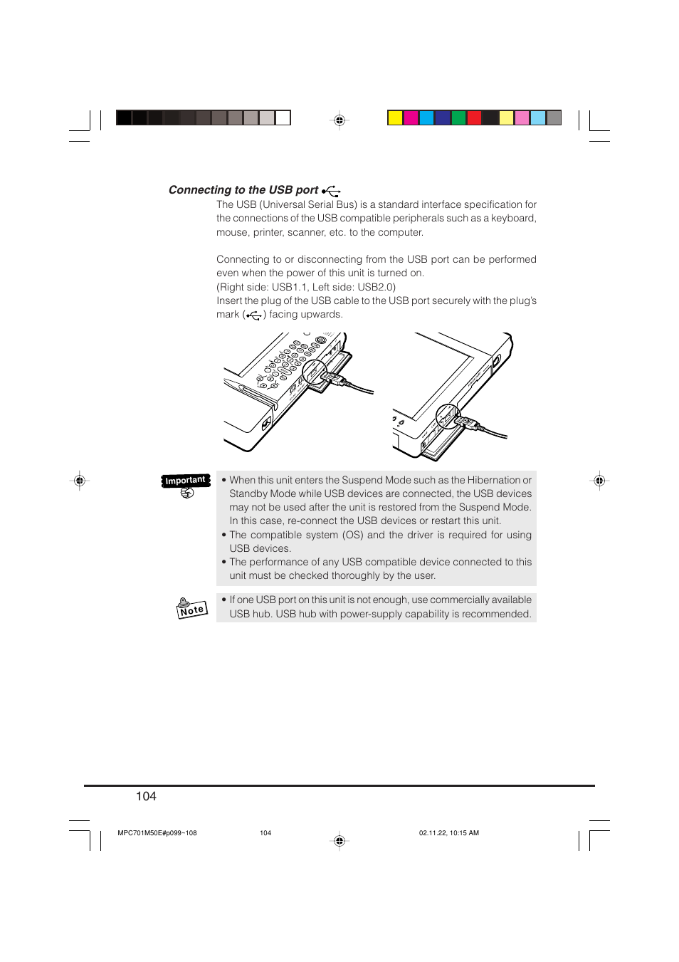 Connecting to the usb port | Casio MPC-701 User Manual | Page 106 / 160