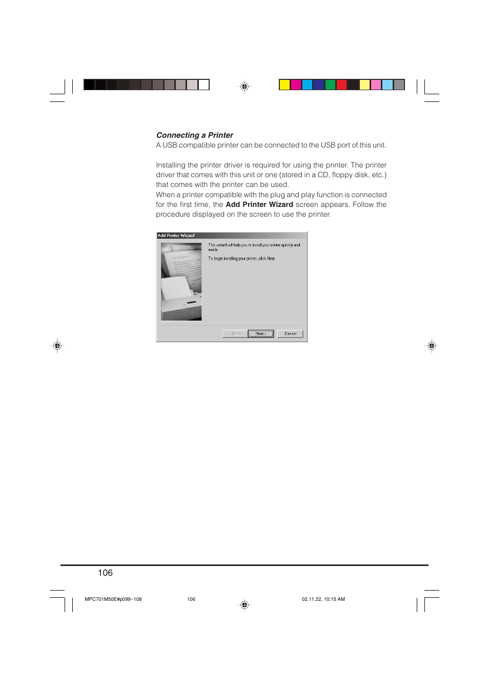 Connecting a printer | Casio MPC-701 User Manual | Page 108 / 160