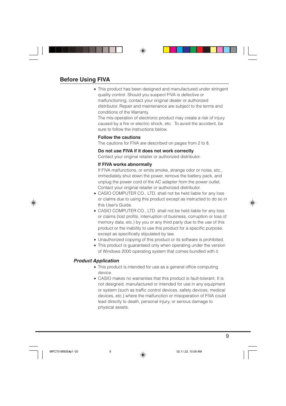 Before using fiva | Casio MPC-701 User Manual | Page 11 / 160