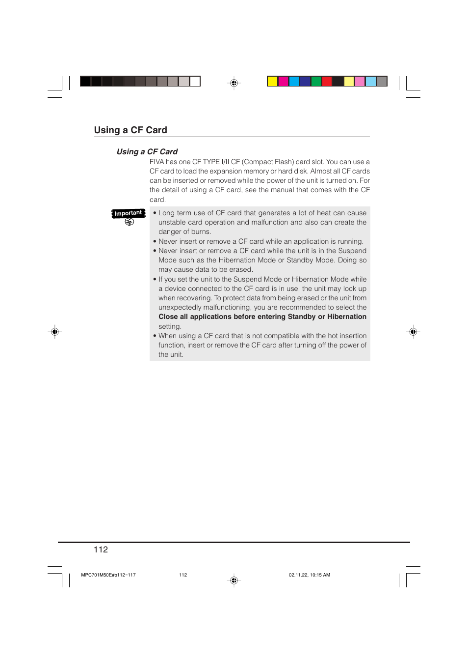 Using a cf card | Casio MPC-701 User Manual | Page 114 / 160