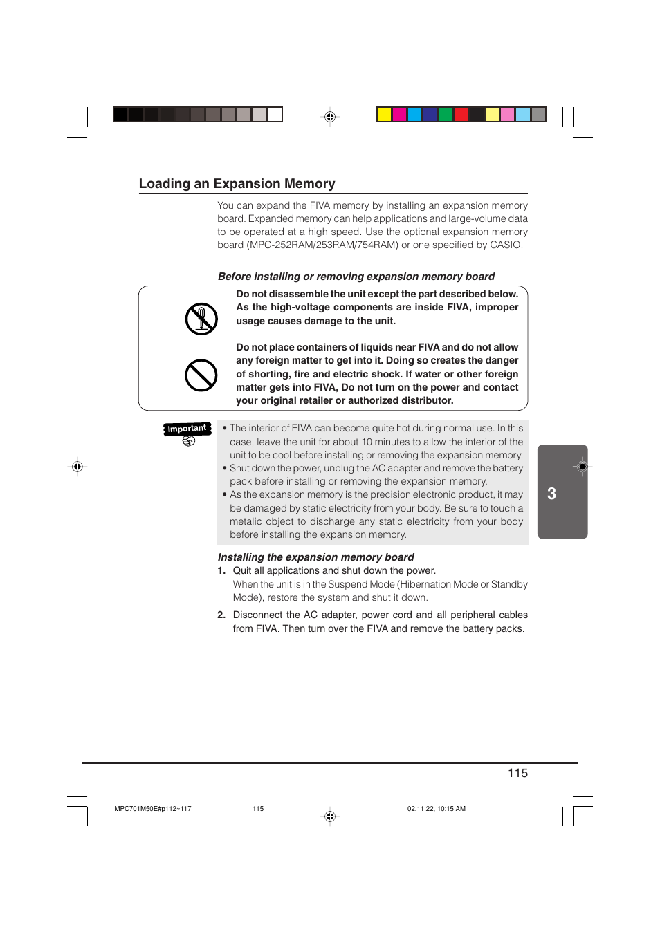 Loading an expansion memory | Casio MPC-701 User Manual | Page 117 / 160