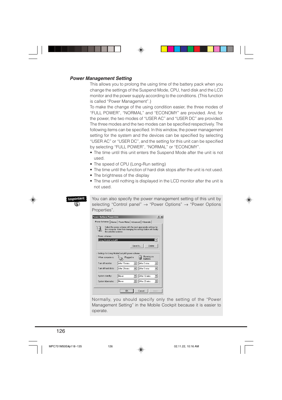 Power management setting | Casio MPC-701 User Manual | Page 128 / 160