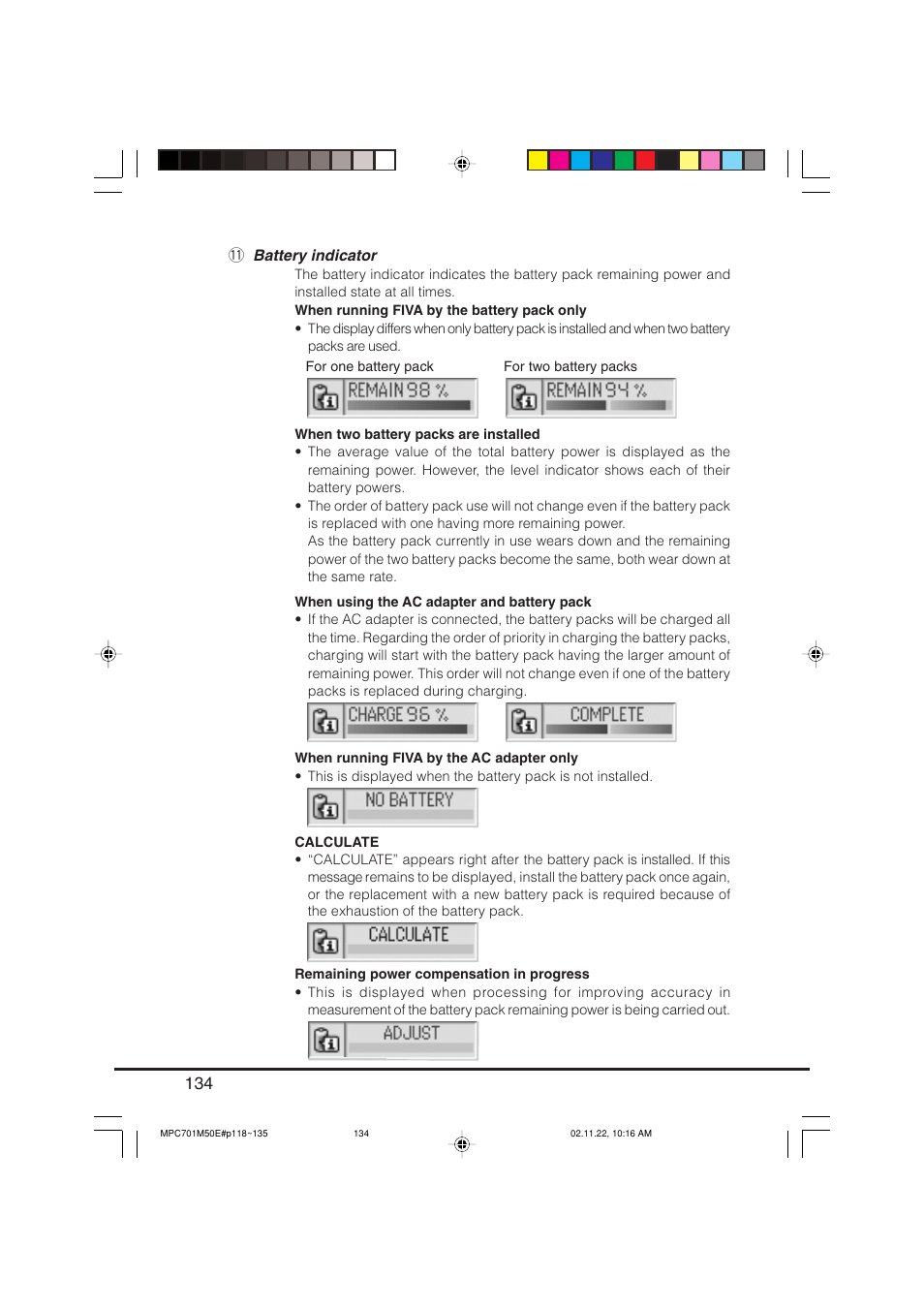 Battery indicator | Casio MPC-701 User Manual | Page 136 / 160