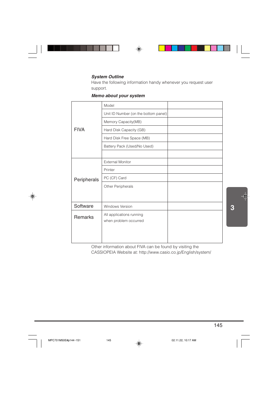 Fiva, Peripherals, Software | Remarks | Casio MPC-701 User Manual | Page 147 / 160