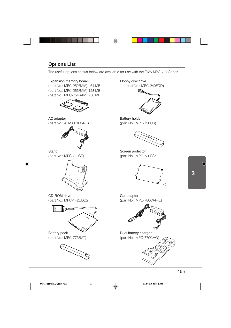 Options list | Casio MPC-701 User Manual | Page 157 / 160