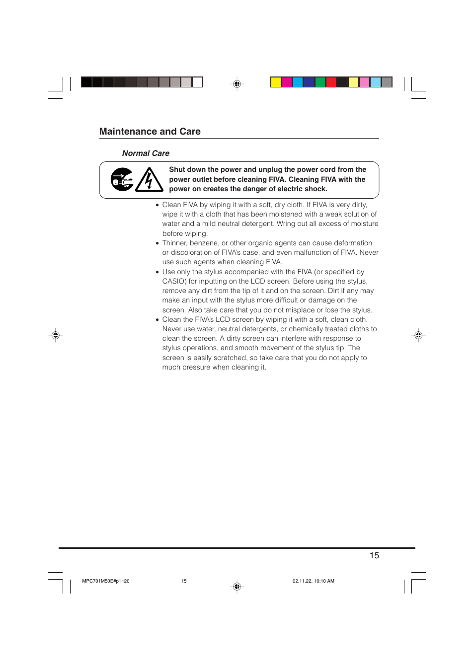 Maintenance and care | Casio MPC-701 User Manual | Page 17 / 160