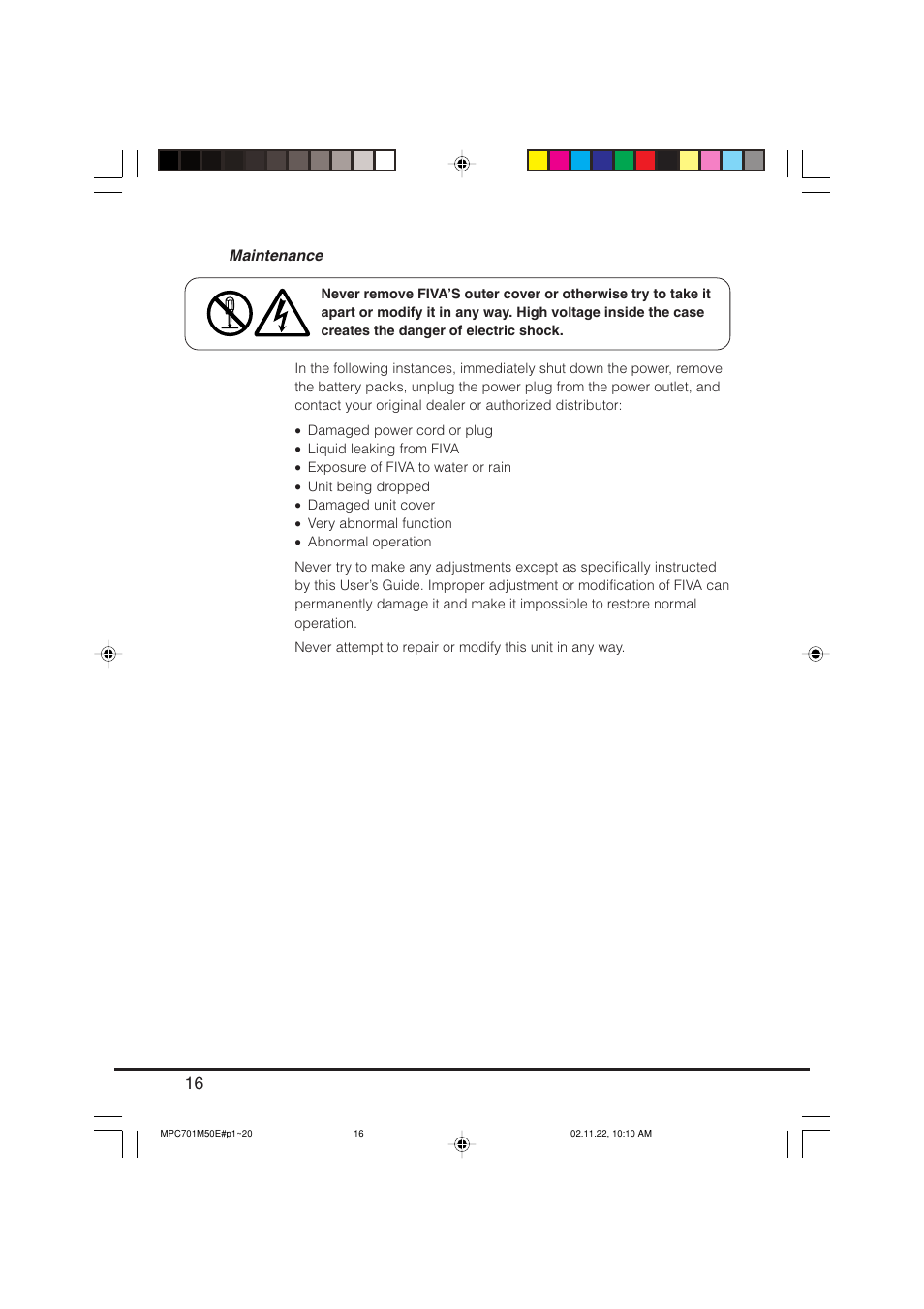 Maintenance | Casio MPC-701 User Manual | Page 18 / 160