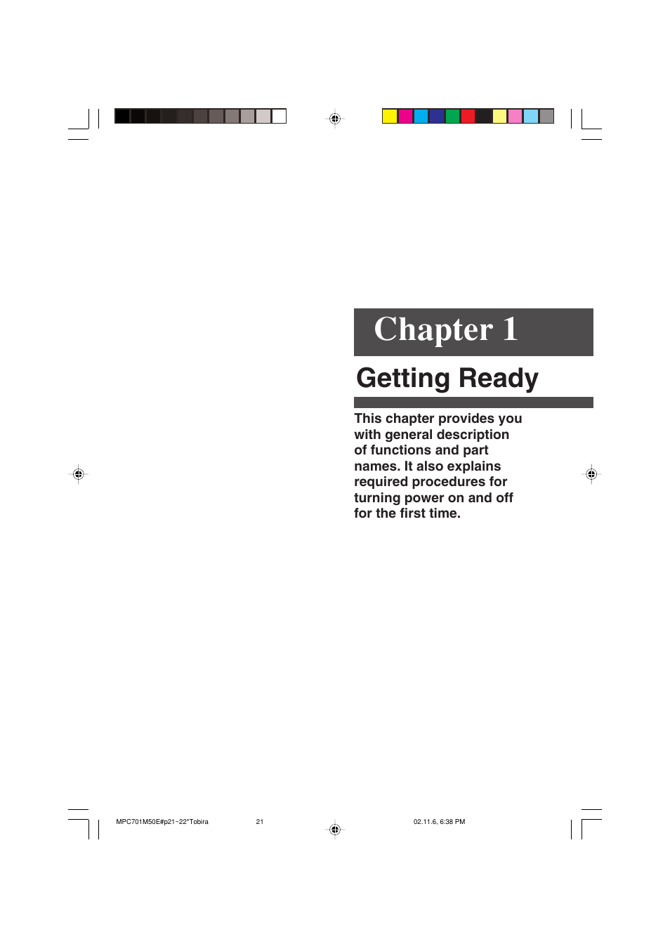 Chapter 1 getting ready, Chapter 1, Getting ready | Casio MPC-701 User Manual | Page 23 / 160