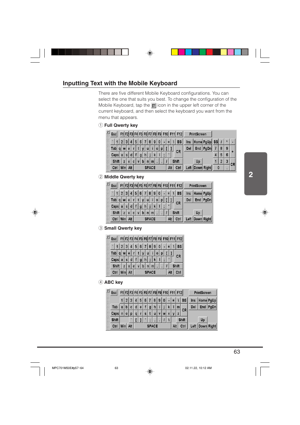 Inputting text with the mobile keyboard | Casio MPC-701 User Manual | Page 65 / 160