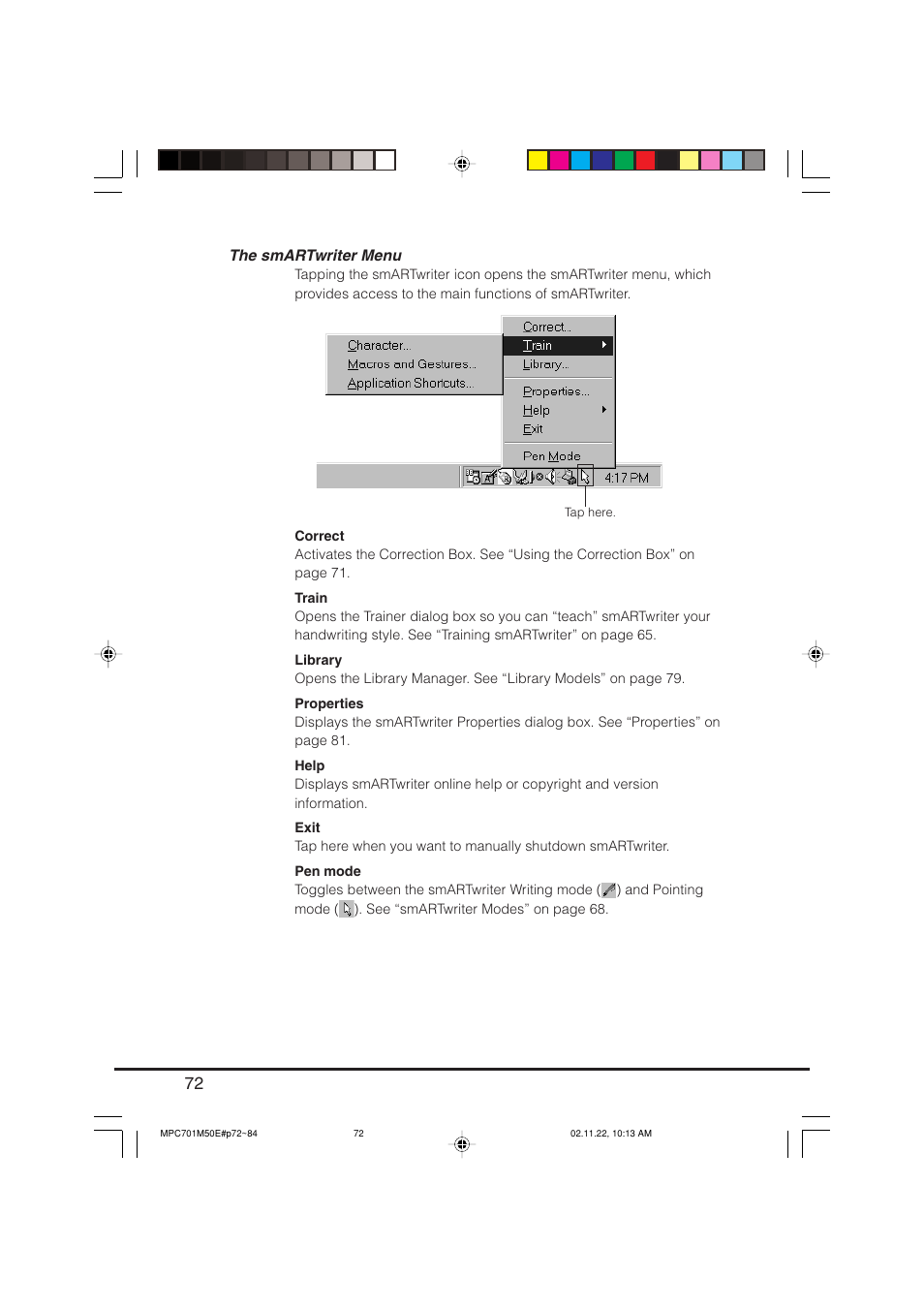 The smartwriter menu | Casio MPC-701 User Manual | Page 74 / 160