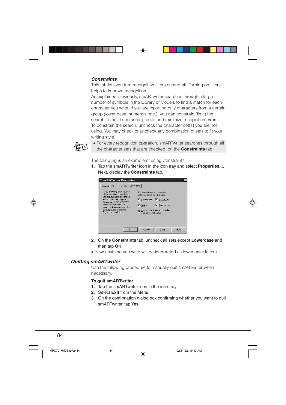 Quitting smartwriter | Casio MPC-701 User Manual | Page 86 / 160