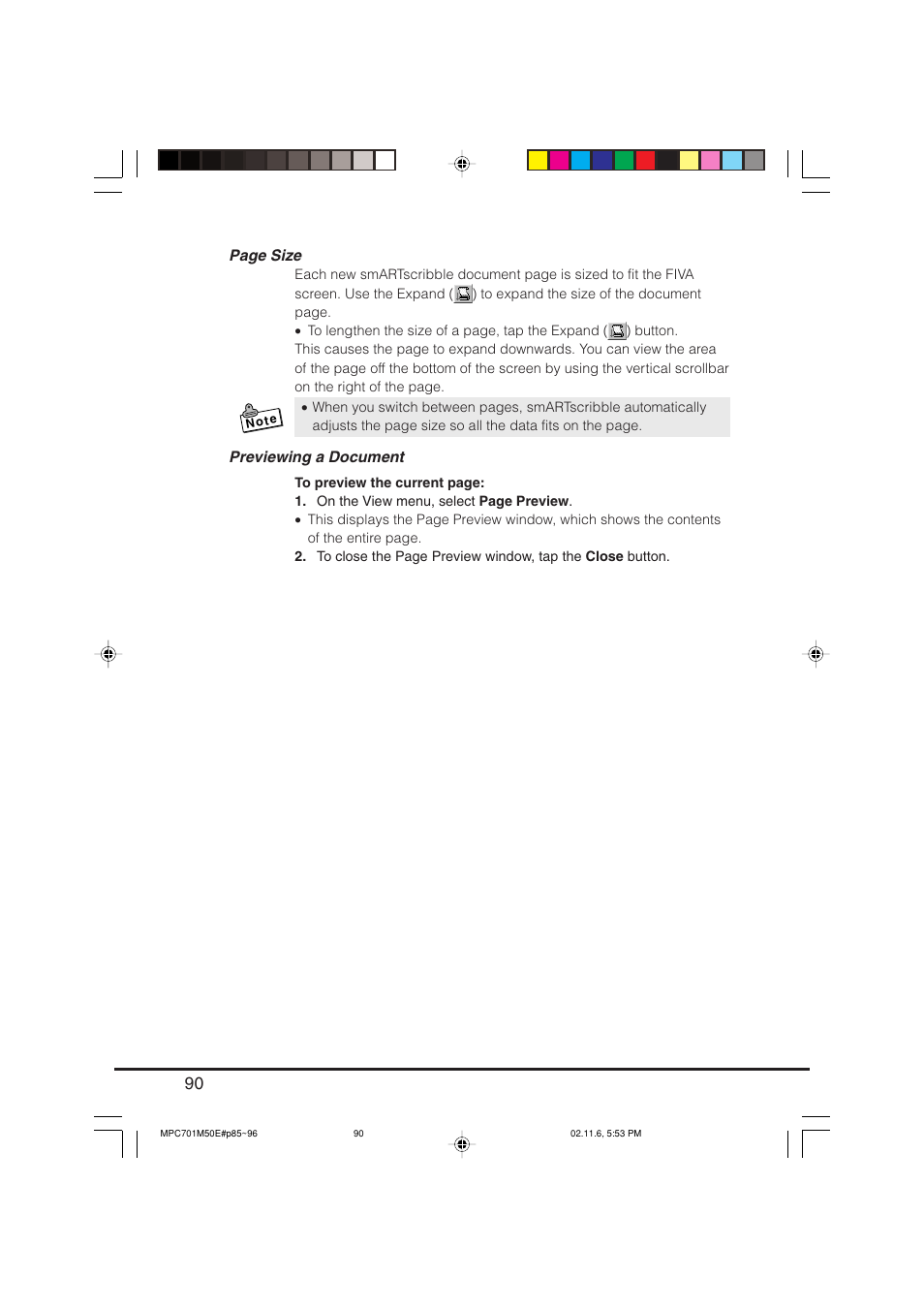 Page size, Previewing a document | Casio MPC-701 User Manual | Page 92 / 160