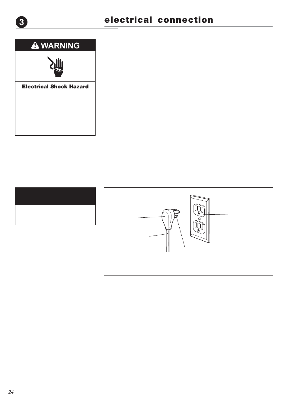 Electrical connection, Warning | DeLonghi DEFSGG 36 User Manual | Page 24 / 28